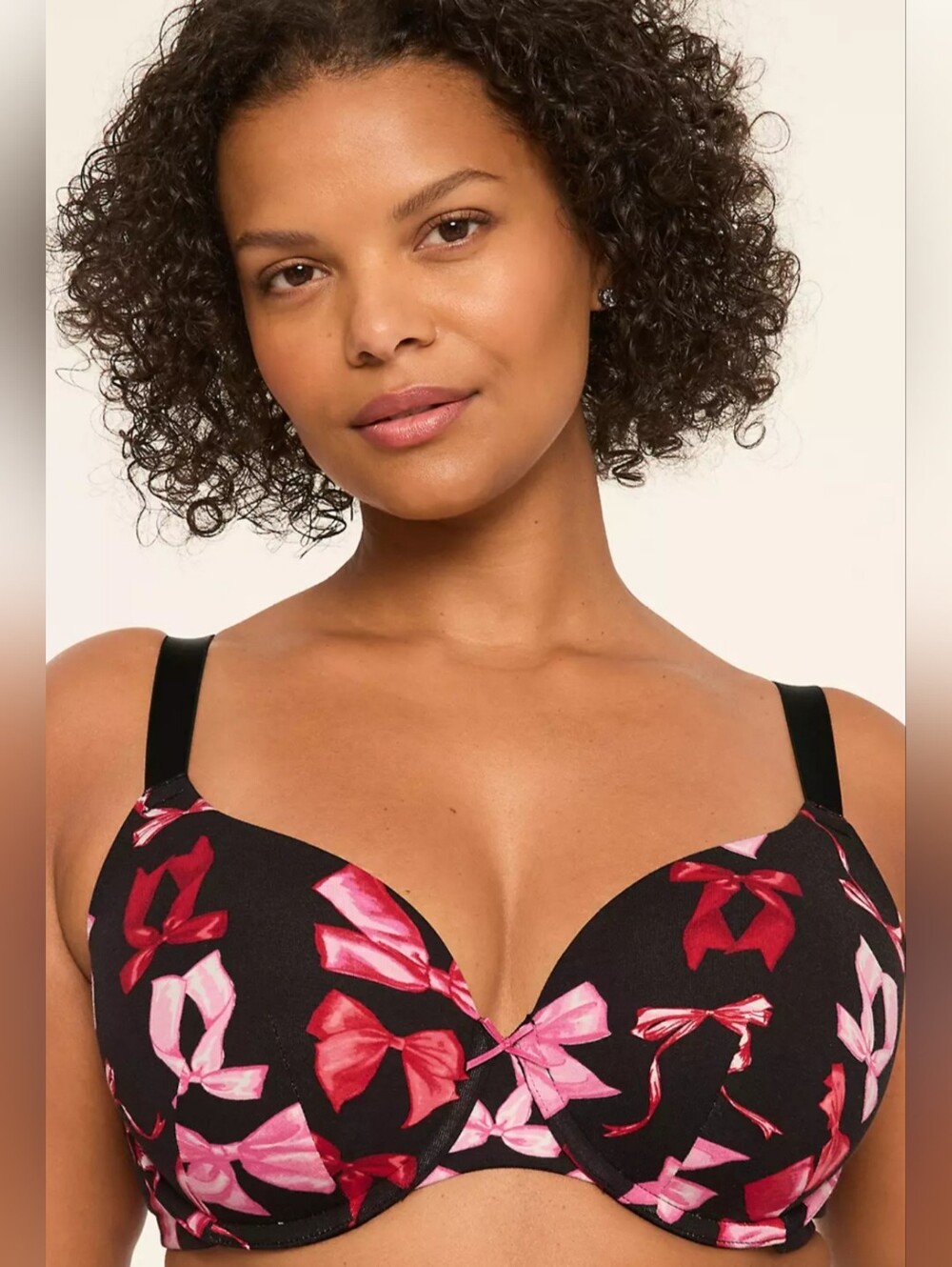 Cacique 40DD Bow Print Underwire Bra Pink Black 4019-